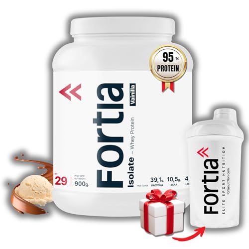 FORTIA Proteina Isolada 100% | Proteinas para Masa Muscular - Whey Protein Isolate | Proteina en Polvo - Materias Primas Europeas de Primera Calidad | 100% Isolate para Atletas. (Vainilla, 900 g)
