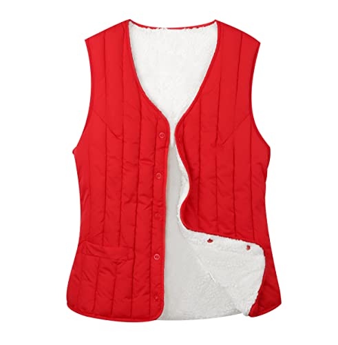 Chaleco Largo Tops Mujer Chaleco Mujer Chaleco Algodón Ancianos Chaleco Largo Y Grueso Cálido Chaleco Versátil Mujer Bolsillo Chaleco Suelto Chaleco Calentado Chaqueta Sin Mangas Mujer Rojo XL