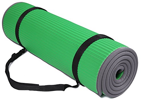 BalanceFrom GoFit – 10 mm extra de espesor de alta densidad antideslizante ejercicio Pilates Yoga Mat con correa de transporte - BFGP-10GR, Verde