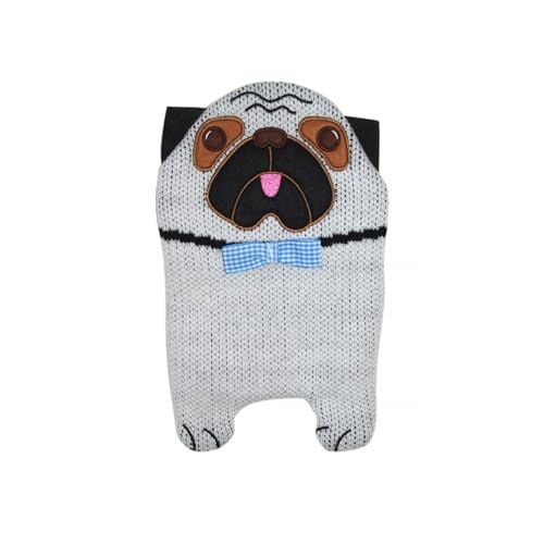 Hugo Frosch Eco Comfort with Pug Dog Knitted Cover Bolsa de Agua Caliente con Funda de Punto para Perro, Gris Claro, Talla única