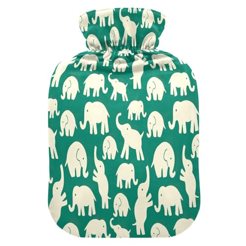 Elefantes sobre fondo verde, bolsa de agua caliente, bolsas calientes para el dolor, dolor de compresión, botella de cuello de agua caliente
