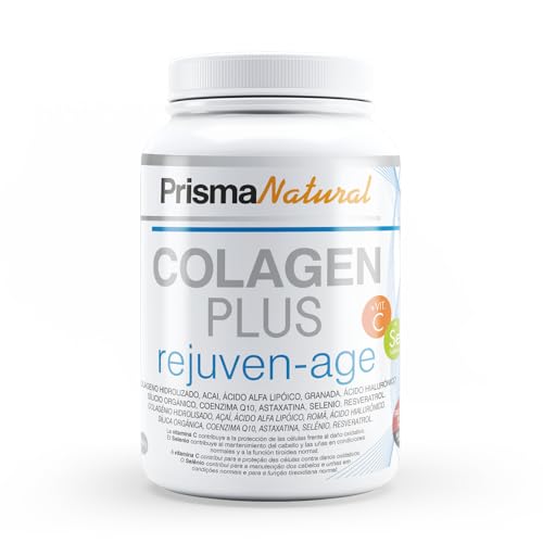 Prisma Natural Colagen plus rejuven-age Colageno en Polvo con Ácido Hialurónico y Vitamina C. Suplemento Antiedad para Articulaciones, Huesos, Piel, Uñas y Pelo, 300 g