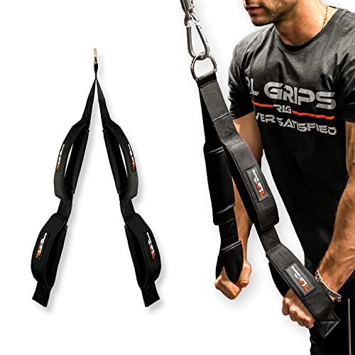 RLGrips® Cuerda de Tríceps Larga para Entrenamiento en Poleas - Accesorio de Tracción para Cable Gym - Correa para Triceps, Facepull o Pullover con Fijación Ajustable de Nylon