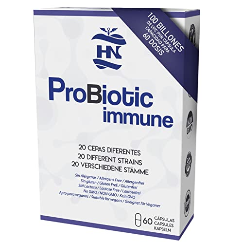 Probioticos y Prebioticos Intestinales. 100 mil millones de UFC 60 Capsulas Mezcla de 20 cepas de Probioticos y Prebioticos para Hombres y Mujeres de HN