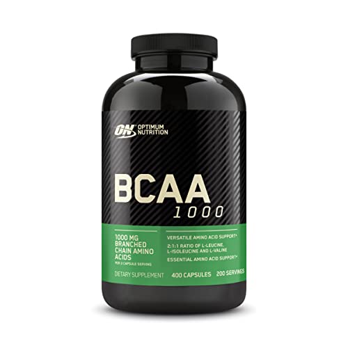 Cápsulas BCAA de Optimum Nutrition, Tabletas de Aminoácidos, 1000 mg de Aminoácidos Esenciales con L-Leucina, L-Isoleucina y L-Valina, Sin Sabor, 200 Porciones, 400 Cápsulas