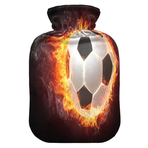 HMZXZ Botella de agua caliente con tapa, pelota deportiva de fútbol, pelota de fútbol de 2 litros, bolsa de agua caliente con temática de PVC para aliviar el dolor, pies, calambres menstruales