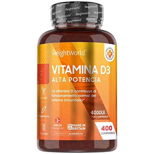 Vitamina D3 4000 UI con 400 Comprimidos de Alta Dosis | Para Huesos, Articulaciones y Sistema Inmune | +1 año de Suministro de Colecalciferol Natural, Complemento Alimenticio Vegetariano y Sin Gluten