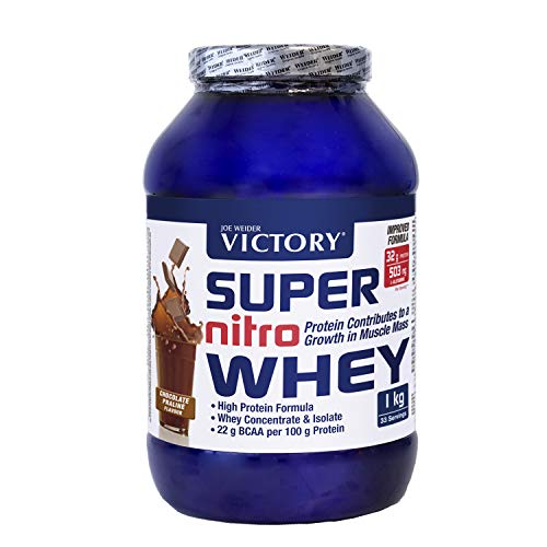JOE WEIDER VICTORY Super Nitro Whey Chocolate-Praliné (1 kg) Concentrado y aislado de suero, fuente proteica rica en BCAAs, Recuperación muscular, con L-Glutamina, Vitamina B6 y Calcio (WVS.104101)