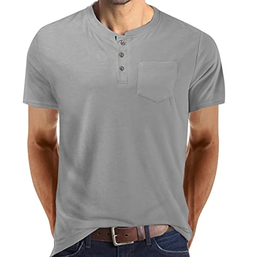 Camiseta Muscle Masculino Primavera-Verano Cómoda Camiseta Ligera con Bolsillos Sólidos y Manga Corta Camiseta Muscle, gris, XL