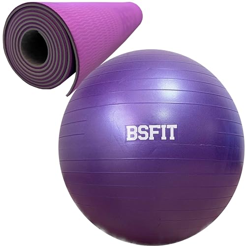 BSFIT® Kit Premium Yoga Pilates Incluye 1 Esterilla TPE de 4mm + 1 pelota 65cm Pilates fitball fitness, balon ejercicio