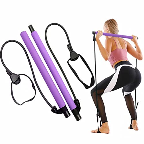 GLKEBY Kit de Barre de Pilates Avec Bande de résistance réglable Barre de Pilates Portable pour l'étirement, Le Yoga, la Mise en Forme, l'exercice, Les redressements Assis, Perdre du Poids (Purple)