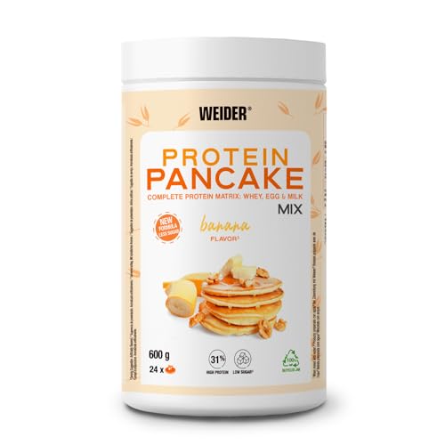 Weider Protein Pancake Mix. Tortitas de harina de avena integral, enriquecidas con proteinas. Sabor Banana - 600 gr