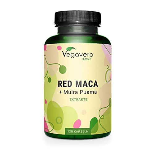 Maca + Muira Puama Vegavero® | 120 Cápsulas | Sin Aditivos | 6000 mg Maca Roja (12:1) + 2400 mg Muira Puama (12:1) | Suplemento Mujeres | Adaptógeno, Libido, Afrodisíaco, Hormonas | Vegano