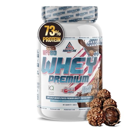 AS American Suplement | Premium Whey Protein 900 g | Bombón Rocher | Proteína de Suero de Leche | Aumentar Masa Muscular | Alta Concentración de Proteína WPC80 Pura | Con L-Glutamina Kyowa Quality®
