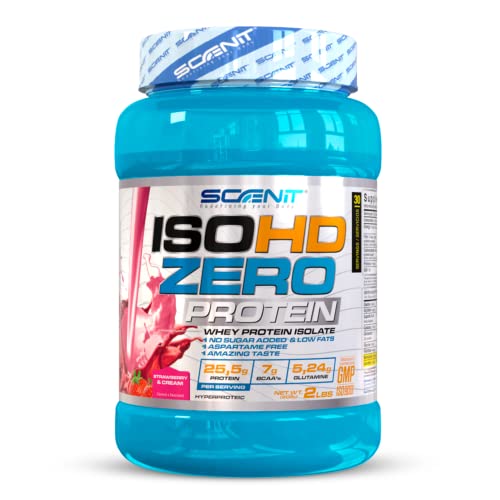 ISOHD Zero Protein - 100% whey protein isolate, proteinas whey para el desarrollo muscular - Proteinas para masa muscular con aminoácidos - proteinas whey isolate | 908 g (Fresa con nata)