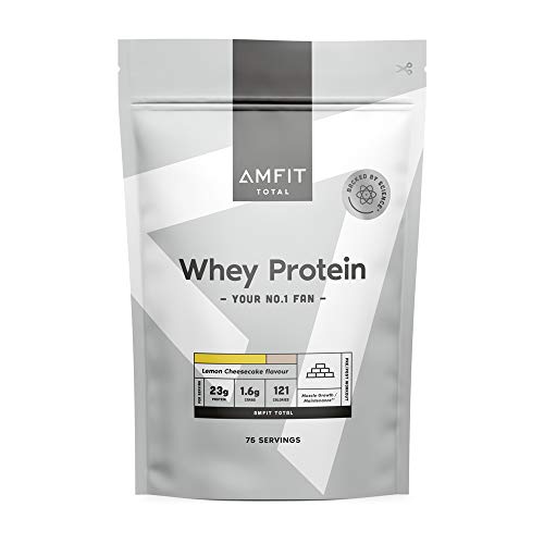 Marca Amazon - Amfit Nutrition Proteína de Suero Lácteo, Sabor Cheesecake de Limón, 75 porciones, 2.27 kg (Paquete de 1)