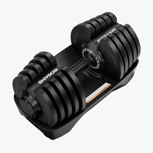 ISOGAINS Mancuerna ajustable de 40 kg para gimnasio en casa, 16 en 1, levantamiento de pesas y entrenamiento de fuerza, mecanismo de bloqueo fácil