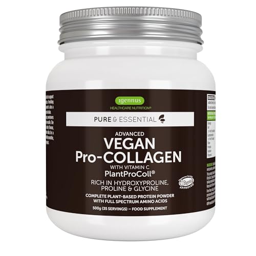 Colágeno Vegano en polvo - Proteína vegana, con Glicina, Prolina, Hidroxiprolina y Vitamina C, 35 dosis, de Igennus