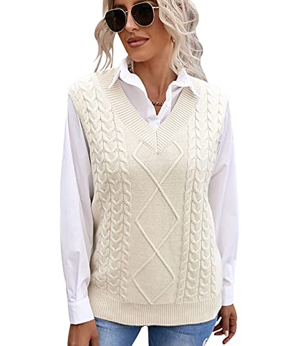 Chaleco Punto Mujer Chaleco Mujer Invierno Chaleco Cálido Chaleco Punto Lana Sin Mangas para Mujer Chaleco Largo Chaleco Invierno Chaleco Acolchado Chaleco Ligero para Mujer Beige XXL