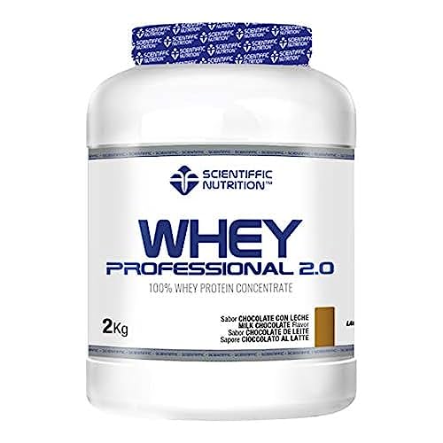 Scientiffic Nutrition - Whey Professional 2.0 Proteinas Whey en Polvo 100% Pura, para Aumentar la Masa Muscular, con Enzimas Digestivas y Lactasa - 2kg, Sabor Chocolate con Leche.