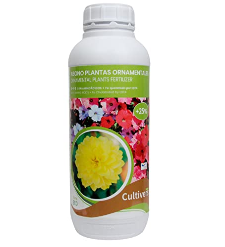 CULTIVERS Fertilizante para plantas ornamentales ecológico 1 L. Abono líquido con Aminoácidos + Quelato de Hierro. Plantas más verdes