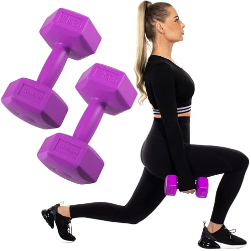 SPRINGOS Juego de mancuernas hexagonales para mujer, mancuernas para entrenamiento de pesas fitness aeróbic violeta 2 x 2 kg