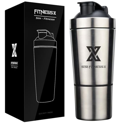 X SIM FITNESSX Sport Fitness Coctelera Proteínas Capacidad (600ml+200ml)