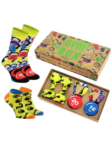 Rainbow Socks - Hombre Mujer Gimnasia Divertidos Calcetines - Gym Socks Box - Regalo para los Fanáticos del Gimnasio - 2 Pares - Talla 36-40