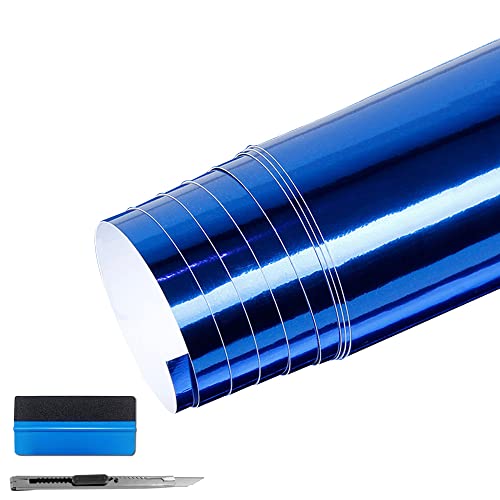 NewL Lámina de Vinilo con Espejo Brillante, Color Azul Cromado, sin Burbujas, para Coche, Bicicleta, Motor, para Envolver el Cuerpo de la carrocería (30 cm x 150 cm)