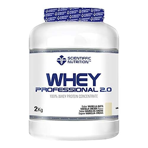 Scientiffic Nutrition - Whey Professional 2.0 Proteinas Whey en Polvo 100% Pura, para Aumentar la Masa Muscular, con Enzimas Digestivas y Lactasa - 2kg, Sabor Vainilla.