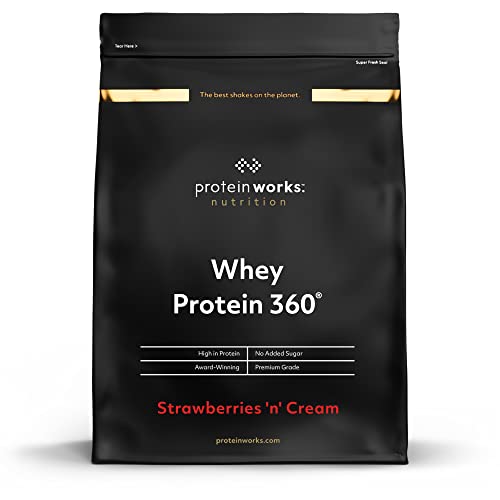 Protein Works| Whey Protein 360 | Fresas Con Nata | Batido Alto En Proteínas Para Construir Músculo| Combinación TRI-Proteica | 1.2kg