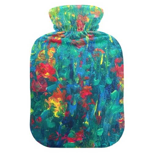 Bolsa de agua caliente de terciopelo transparente 2L bolsa de hielo de hombro para compresa caliente y fría, manos pies pintura al óleo flores
