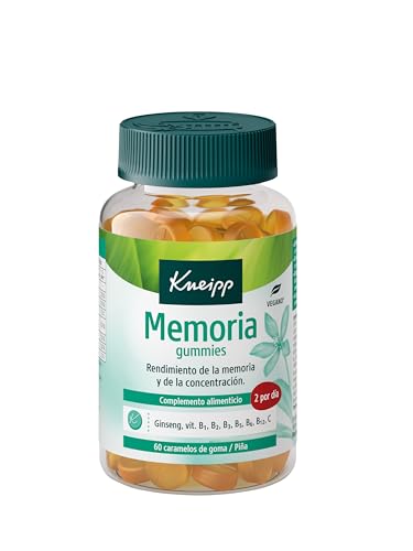 Kneipp Memoria Gummies, Vitaminas para Mejorar la Concentración y el Rendimiento, Ideal para el Estudio o Trabajo, con Ginseng y Vitaminas B1, B2, B3, B12, B6 y C, Sabor a Piña, 60 Gominolas