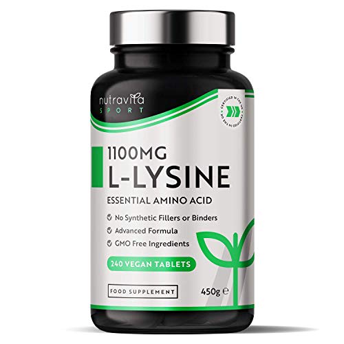 L-lisina 1100 mg de Alta Resistencia - 240 Comprimidos Veganos - Suplemento de Aminoácidos Esenciales L Lisina - Crecimiento Normal y Rotación Muscular - Sin Aglutinantes Sintéticos