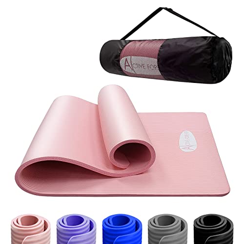 ACTIVE FOREVER Alfombrilla de yoga extra gruesa de 15mm, esteras de espuma NBR para yoga para hombres, estera de ejercicio grande y antideslizante con bolsa de transporte de viaje grati(rosa)