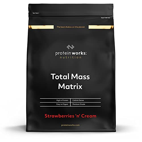 Protein Works| Total Mass Matrix | Ganancia Muscular | Para Ganar Masa, Fresas Con Nata, 2000 Gramo