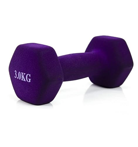 Mancuerna pesa de 3kg acero cubierta en vinilo suave y antideslizante Ejercicio en Casa, gimnasia, musculación. Color Morado (violeta)