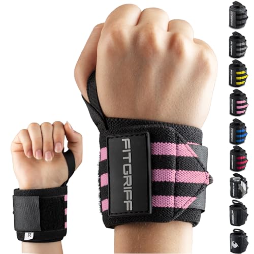 Fitgriff® Muñequeras Gym, Deportivas, Musculación, Gimnasio, Calistenia, Wrist Wraps - Mujeres y Hombres - Black/Pink