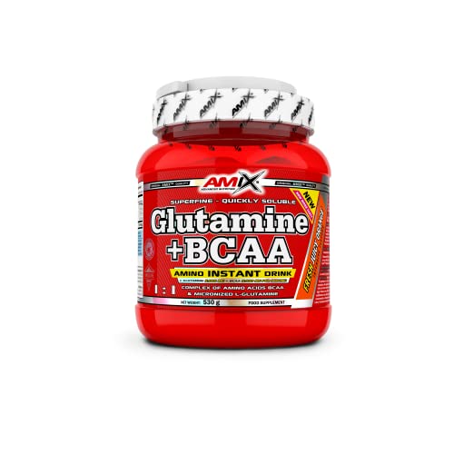 AMIX - Bcaa Glutamina - 530 Gramos - Complemento Alimenticio de Glutamina en Polvo - Reduce el Catabolismo Muscular - Óptimo para Deportistas - Sabor Naranja - Aminoácidos Ramificados