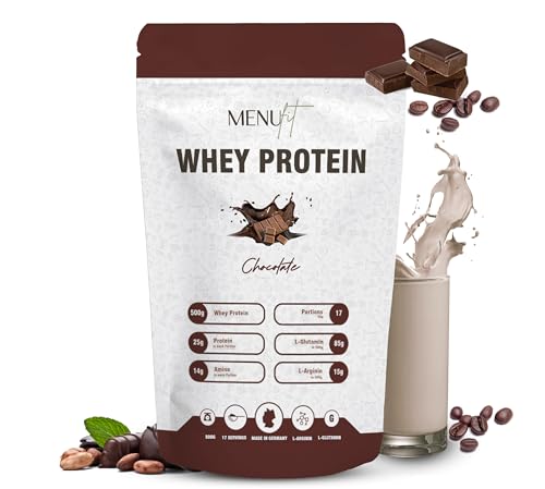 Menufit Whey Protein en polvo 500g, polvo de proteína para la construcción muscular, proteína en polvo soluble en agua a base de proteína de suero de leche. (Chocolate)