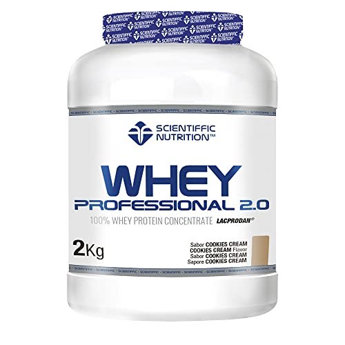 Scientiffic Nutrition - Whey Professional 2.0 Proteinas Whey en Polvo 100% Pura, para Aumentar la Masa Muscular, con Enzimas Digestivas y Lactasa - 2kg, Sabor Cookies.