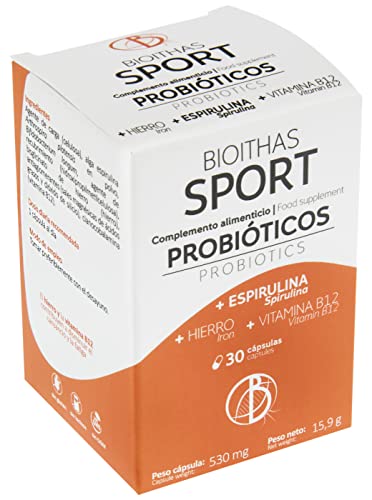 Bioithas SPORT - Complemento Alimenticio a Base de Probióticos, Espirulina, Hierro y Vitamina B12 para Disminuir el CANSANCIO y FATIGA Asociado al DEPORTE | Tratamiento entre 2 y 3 Meses - 30 Cápsulas