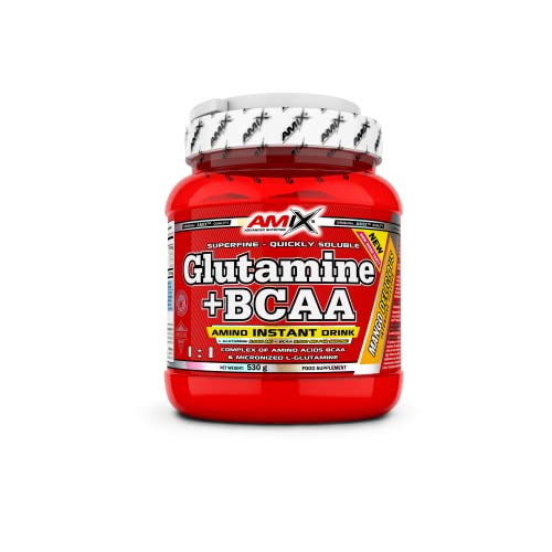 AMIX - Bcaa Glutamina - 530 Gramos - Complemento Alimenticio de Glutamina en Polvo - Reduce el Catabolismo Muscular - Óptimo para Deportistas - Sabor Mango - Aminoácidos Ramificados