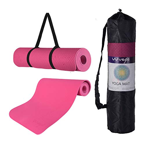 Wueps esterilla yoga antideslizante, incluye correa de hombro y bolsa de transporte, ideal para realizar deporte en casa, (Color Rosa Roja y Rosa Claro)