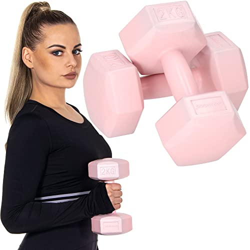 SPRINGOS Juego de mancuernas hexagonales para entrenamiento de fuerza fitness aeróbic peso 2x 2 kg culturismo (rosa 2x 2 kg)