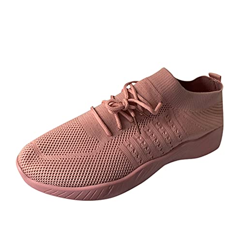 Zapatillas gruesas para mujer, color sólido, plataforma de moda, talla grande, con cordones, de punto, para levantamiento de pesas, para mujer, Pink, 39.5 EU