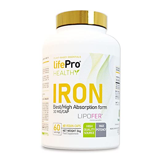 Life Pro Iron 60 caps. | Suplemento alimenticio para contribuir al funcionamiento del sistema inmunitario | Ayuda a nuestros depósitos ante el déficit de hierro - Ata biodisponibilidad - 60 Vegancaps