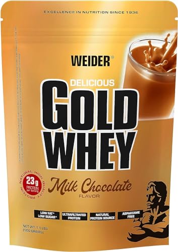 Weider Gold Whey Sabor Chocolate - 500 gr. Concentrado de Proteina de Suero de la más. Fácil absorción y digestión. Con un extra de BCAA.