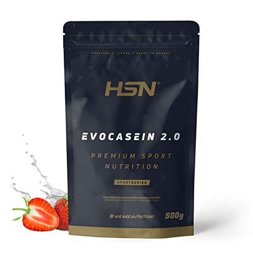 Caseína Micelar de HSN Evocasein 2.0 | Sabor Fresa 500 g = 17 Tomas por Envase | Proteína Lenta Digestión para Antes de Dormir | No-GMO, Vegetariana, Sin Gluten