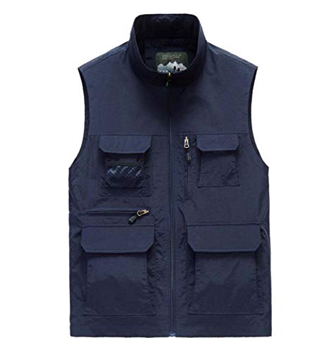 GL SUIT Multi-Bolsillos del Chaleco de los Hombres de Cuello de pie al Aire Libre Chaleco sin Mangas del Chaleco de otoño y Casual Primavera Chaqueta para Viajar acampa de la Pesca,Darkblue,XXXL